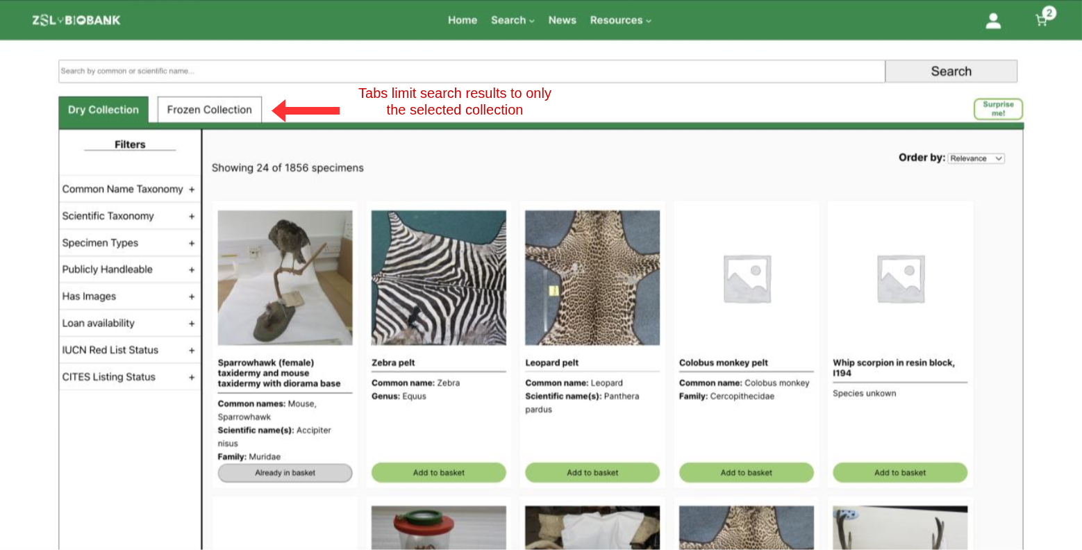Search page tabs